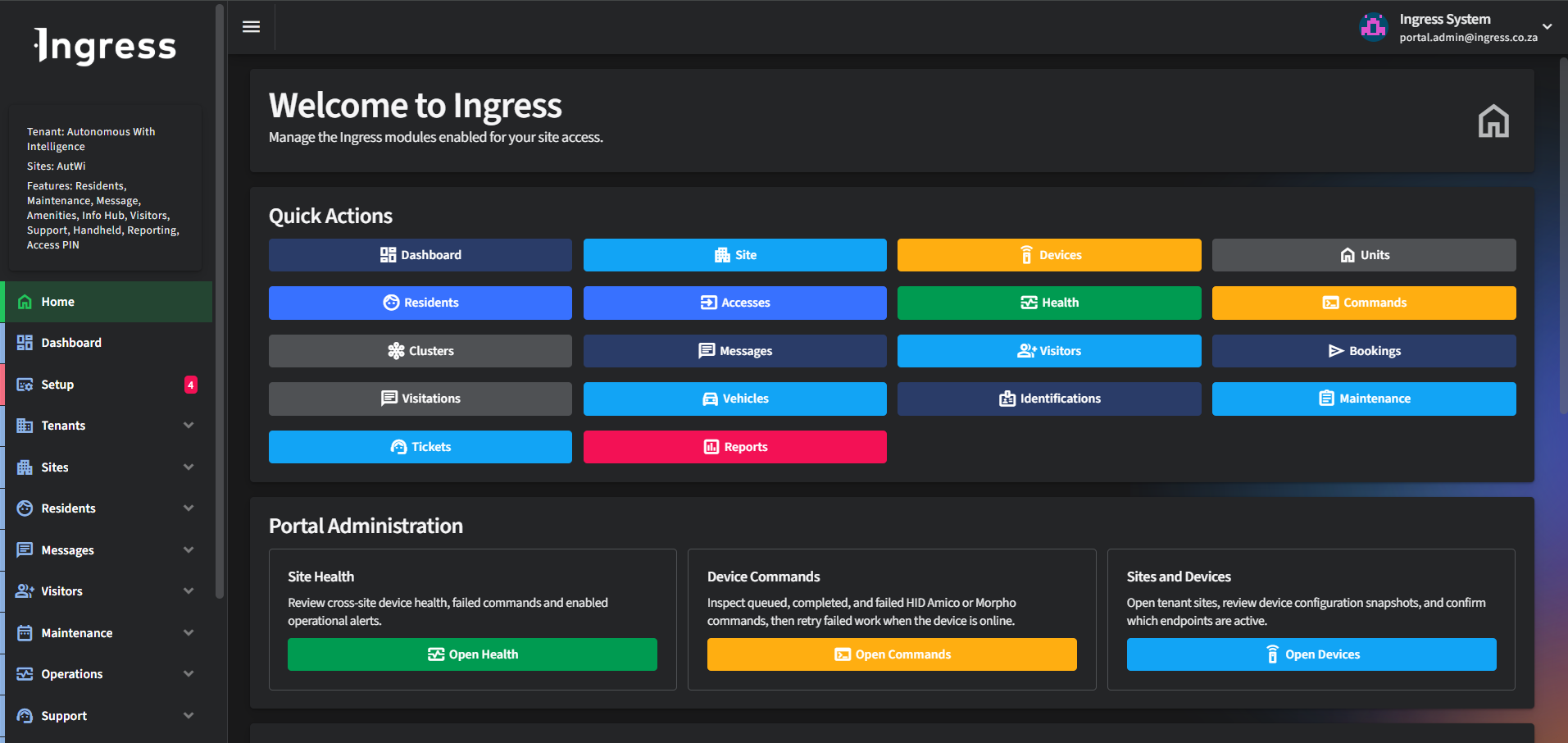 Ingress administration dashboard illustrating the shared platform interface