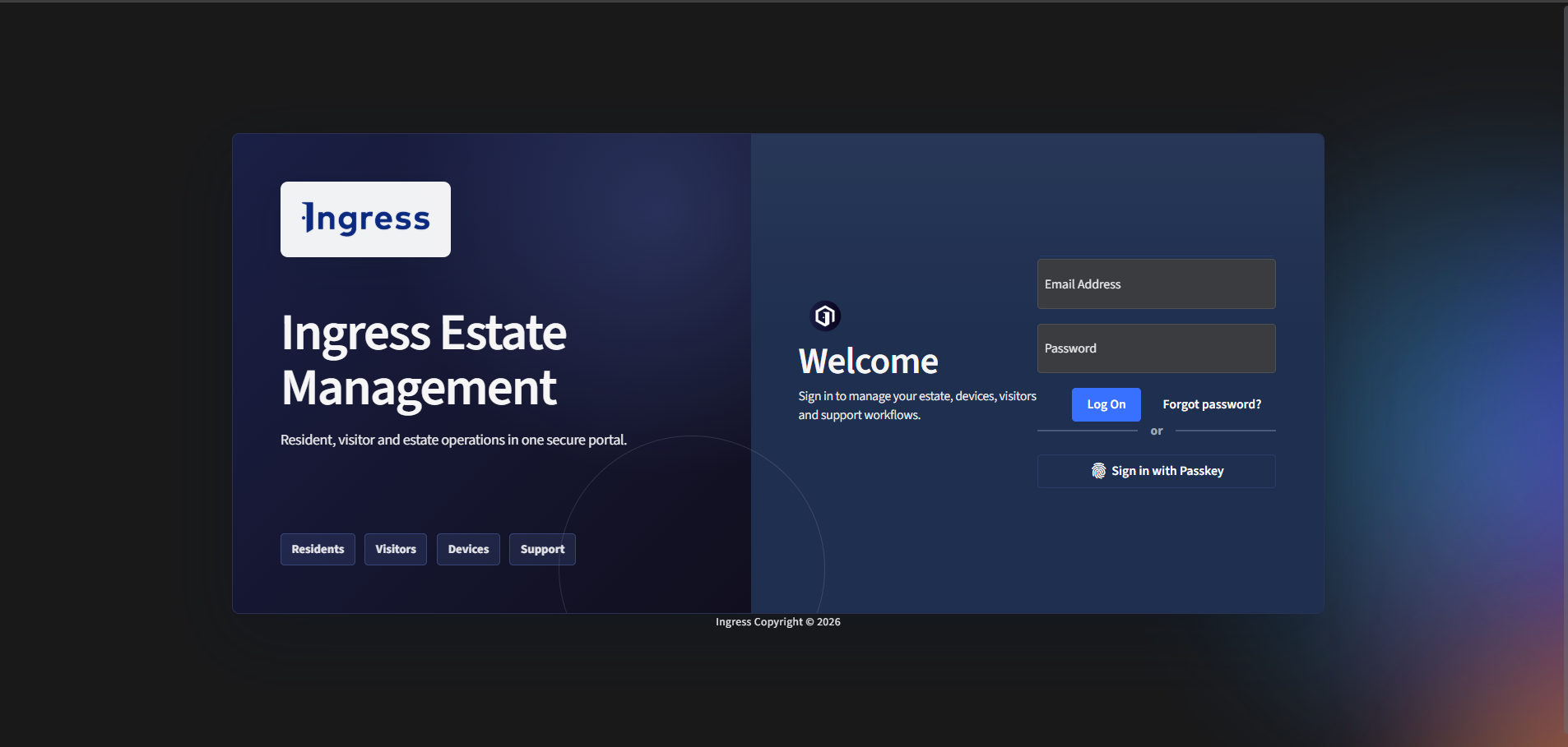 Ingress estate management sign-in portal