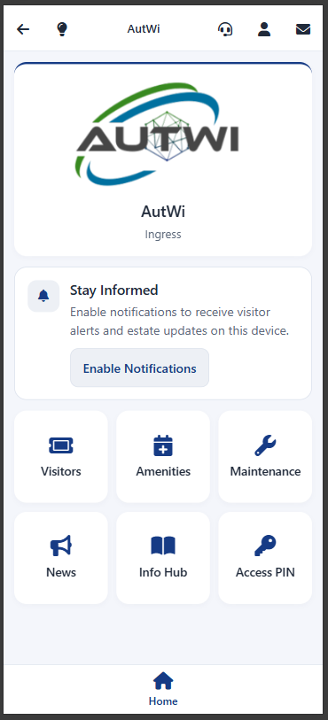 Ingress resident app showing visitor, amenity and maintenance features